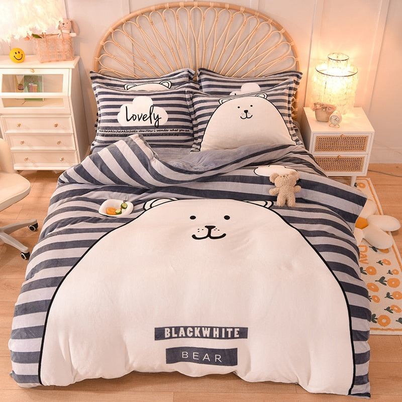 Kawaii Flannel Duvet Cover Sets