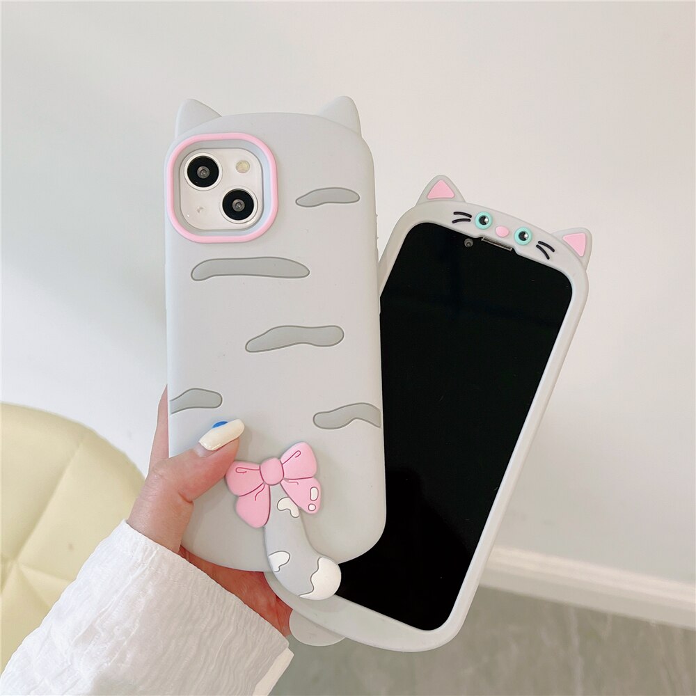 Kawaii Bow Tail Cat iPhone Case