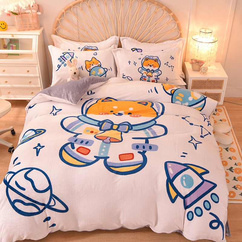 Kawaii Flannel Duvet Cover Sets