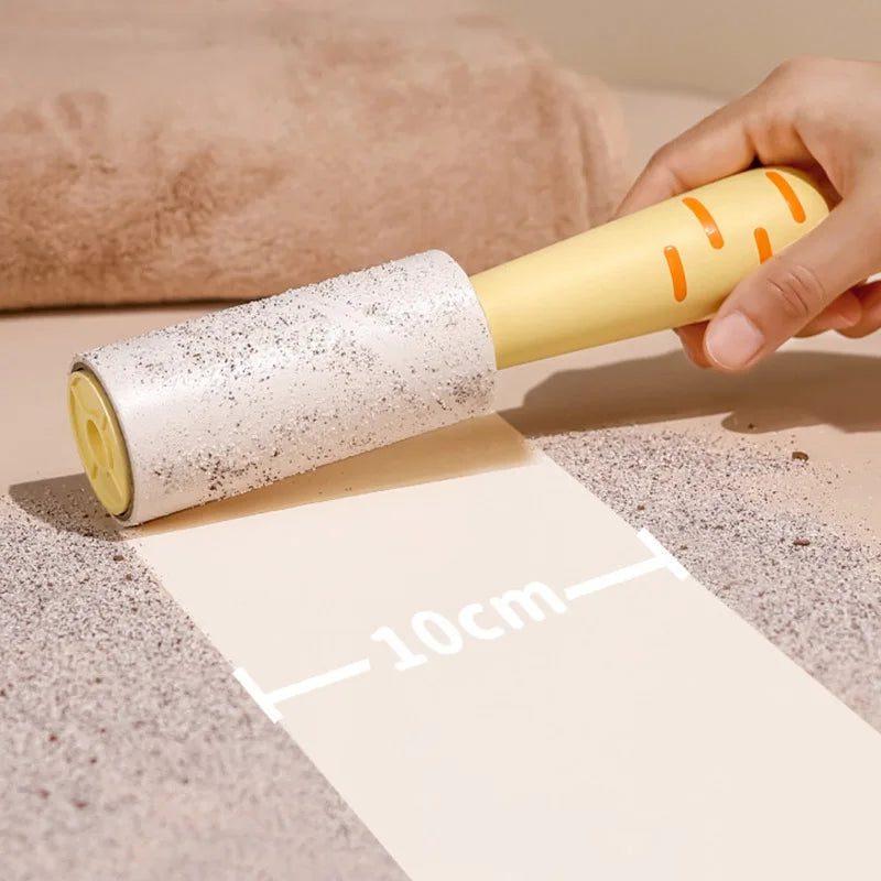 Roller with sticky surface being used on a textured surface