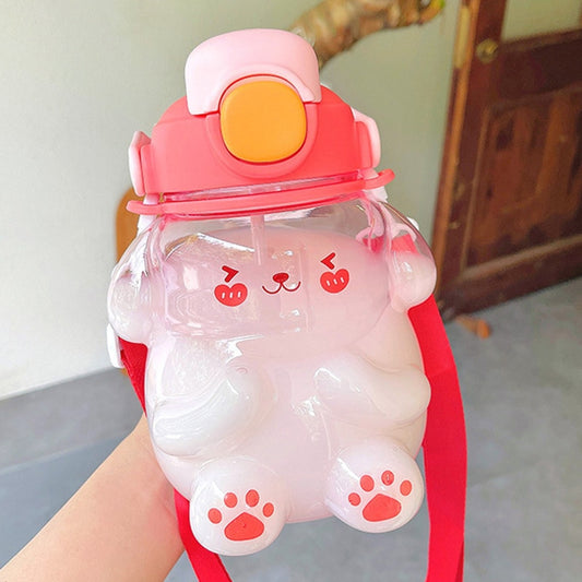 Kawaii Clear Bunny Water Bottle in Red