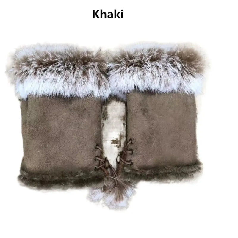 Fingerless gloves with fur accents on a white background