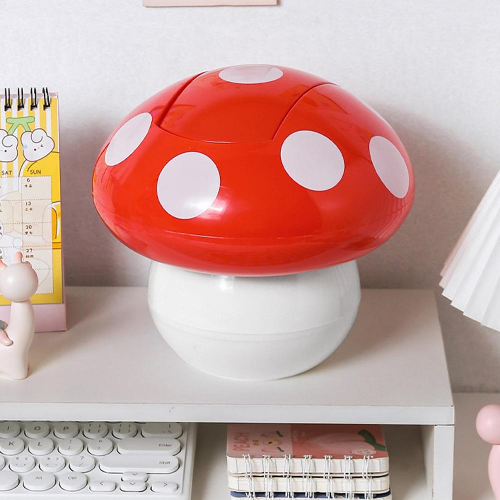 Kawaii Mushroom Desktop Trash Can on a Shelf