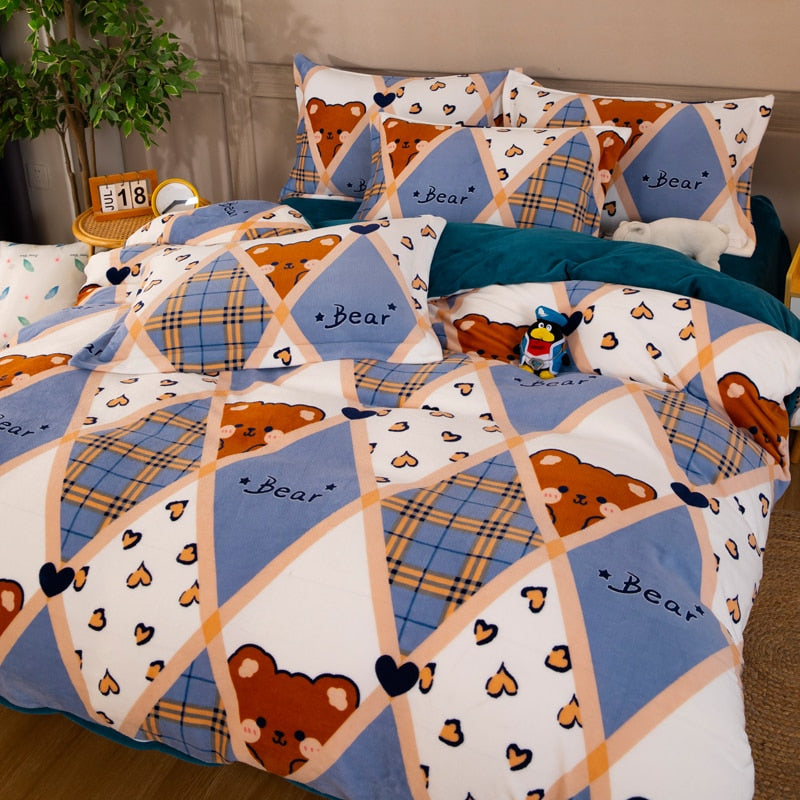 Kawaii Flannel Duvet Cover Sets
