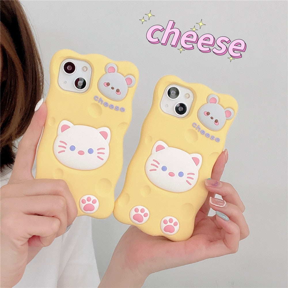 Kawaii Cheese Cat & Mouse iPhone Covers