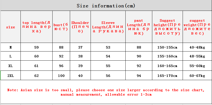 Kawaii Strawberry Winter Pajamas Size Chart