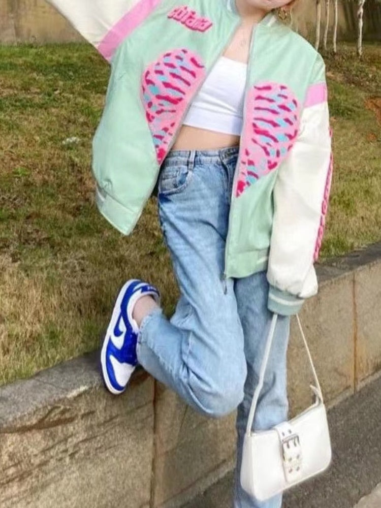 Model Wearing Kawaii Pastel Skeleton Heart Jacket