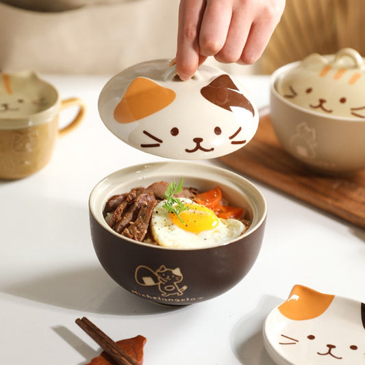 Kawaii Ceramic Cat Ramen Bowls