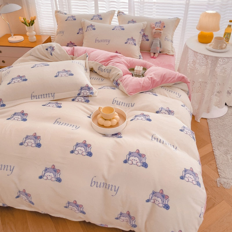 Kawaii Flannel Duvet Cover Sets
