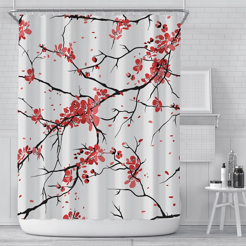 Kawaii Cherry Blossom Shower Curtains