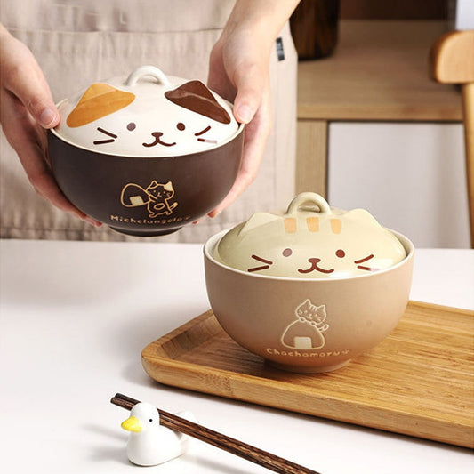 Kawaii Ceramic Cat Ramen Bowls