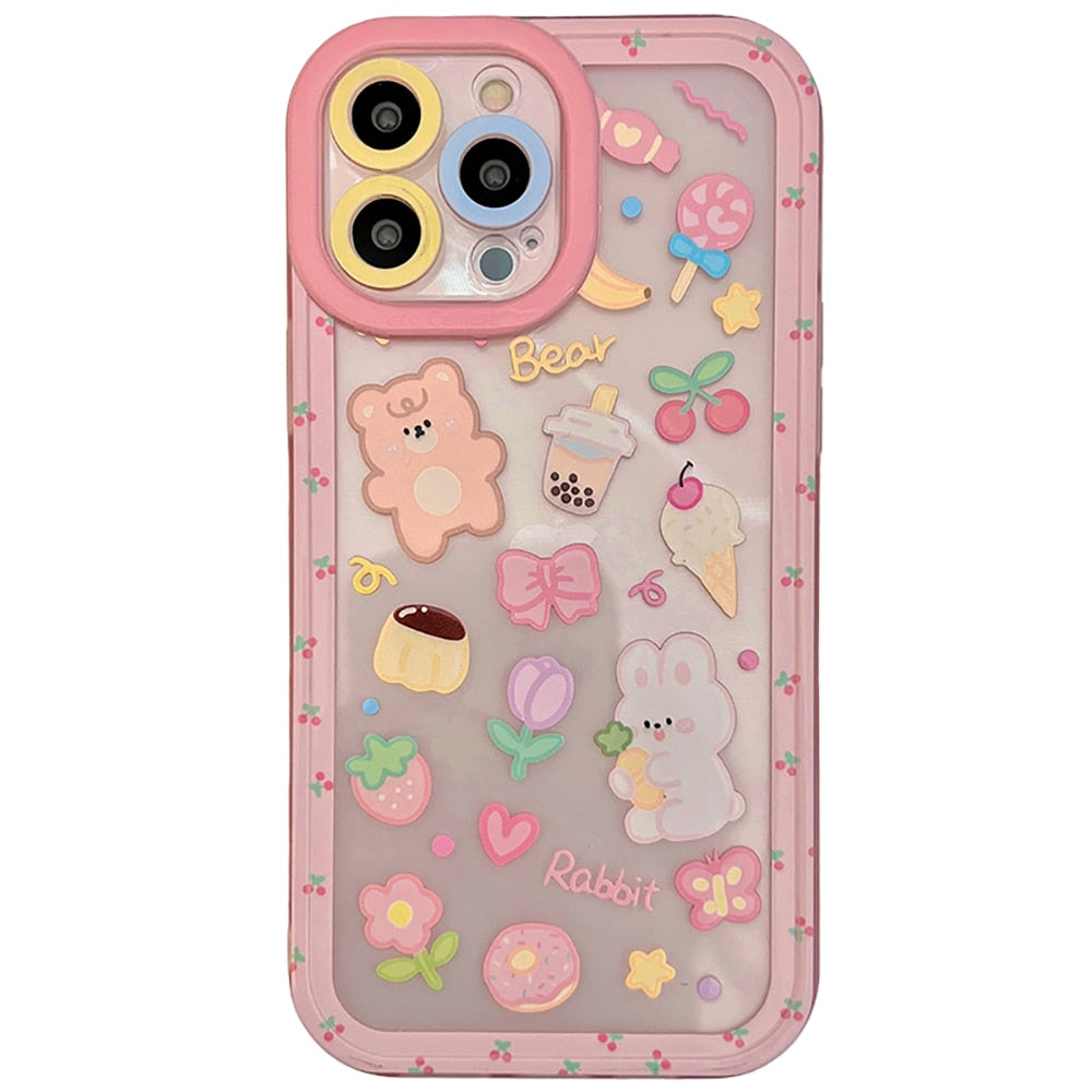 Kawaii Bunny, Bear, & Sweets iPhone Case in Pink