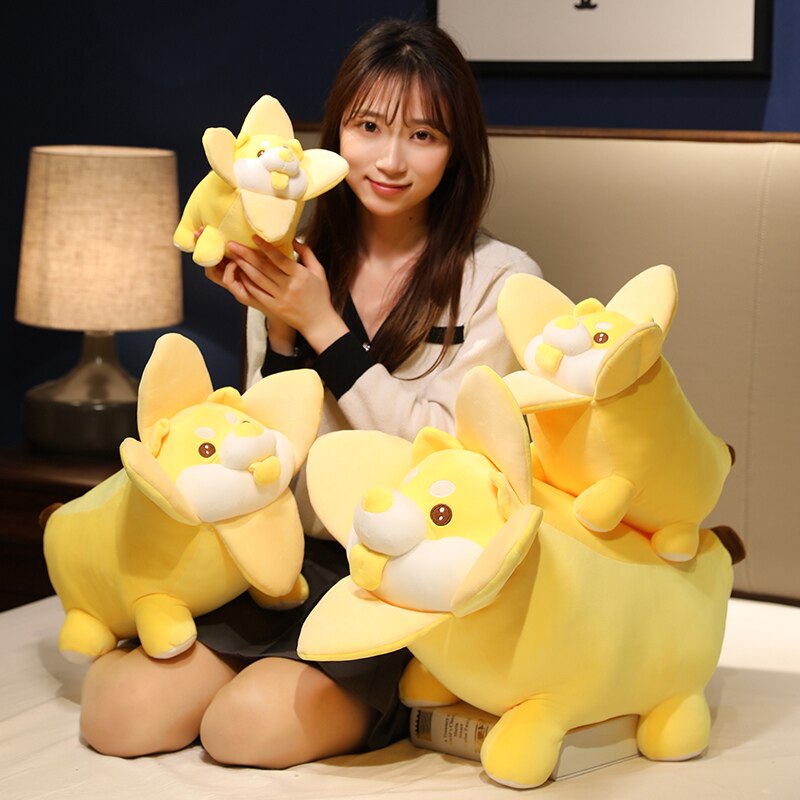 Kawaii Banana Shiba Inu Plushies in different sizes
