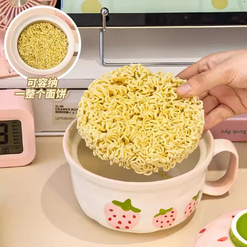 Kawaii Ceramic Strawberry Ramen Bowl