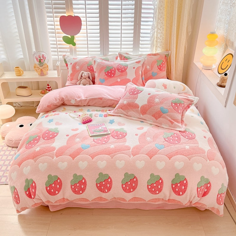 Kawaii Winter Flannel Duvet Covers