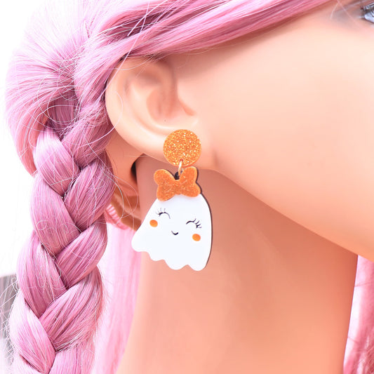 Kawaii Halloween Ghost Earrings on a Manequin