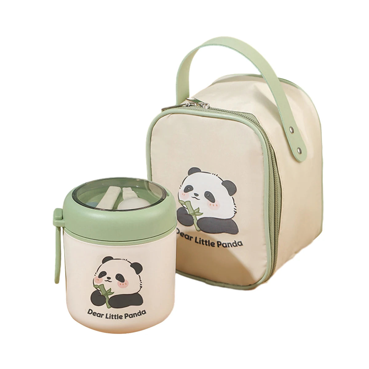 Round Panda Bento Box With Carrying Case