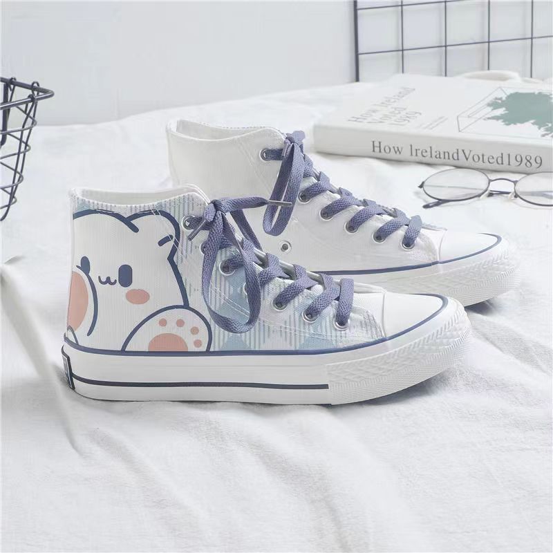 Side View of Kawaii Bear Print High Tops
