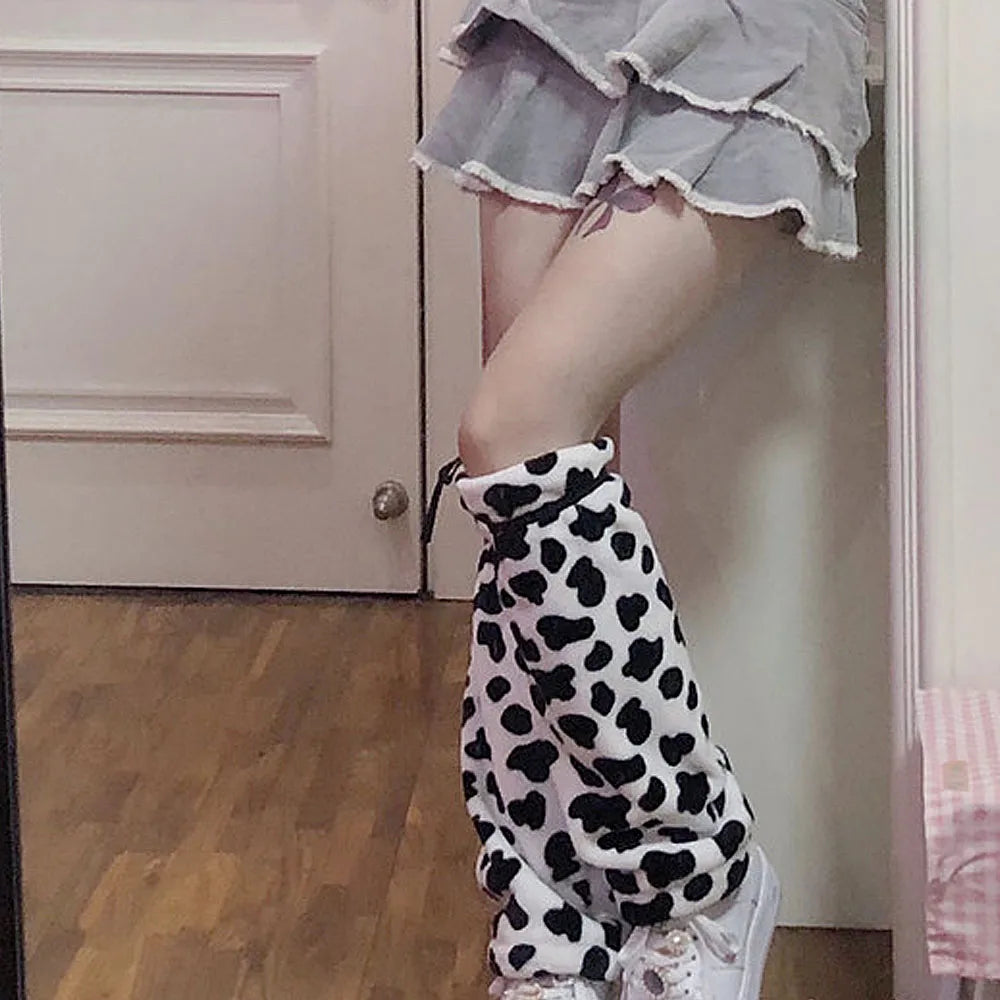 Kawaii Cow Pattern Print Leg Warmers