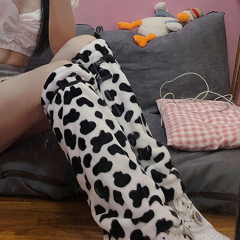 Kawaii Cow Pattern Print Leg Warmers