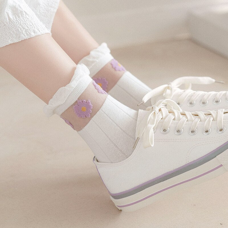 Kawaii Purple Floral Socks