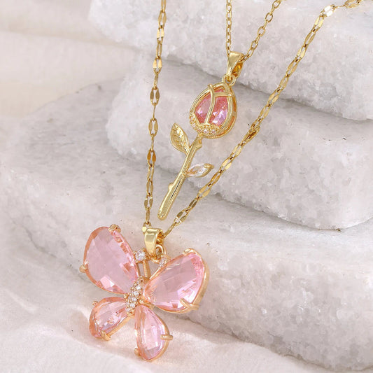 Kawaii Enchanting Butterfly Rose Necklace