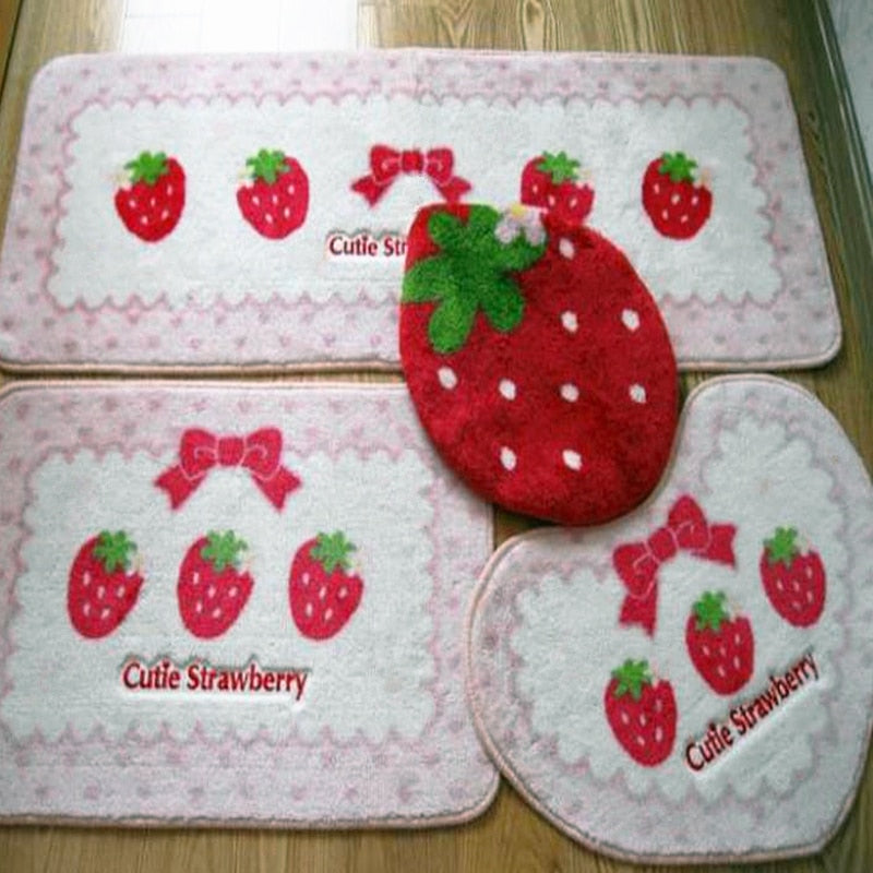 Kawaii Strawberry Bathroom Decor Rugs