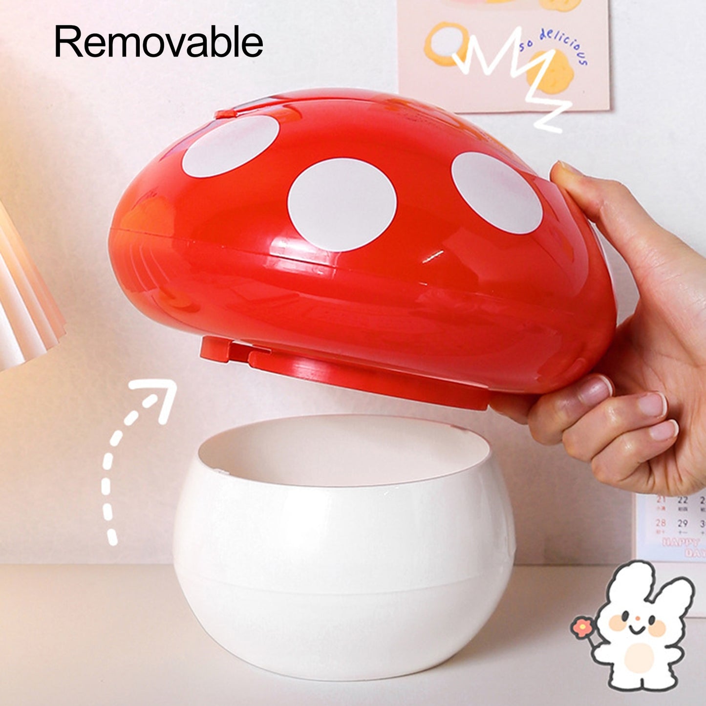 Kawaii Kawaii Mushroom Desktop Trash Can Lid Off