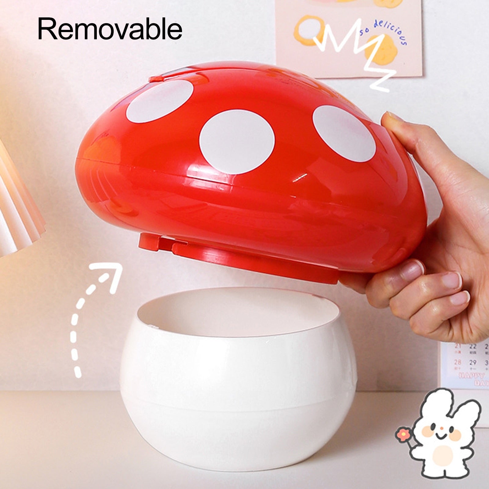 Kawaii Kawaii Mushroom Desktop Trash Can Lid Off