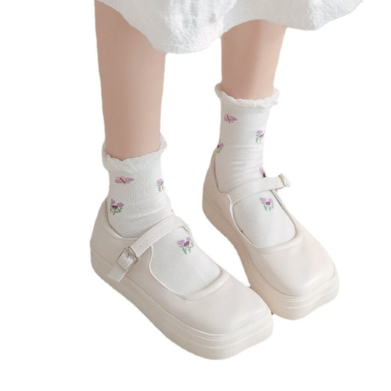 Kawaii Purple Floral Socks