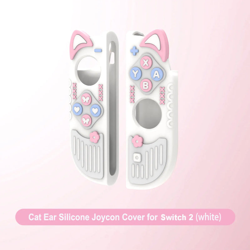 Cat ear silicone Joycon cover for Switch 2 on a pink gradient background
