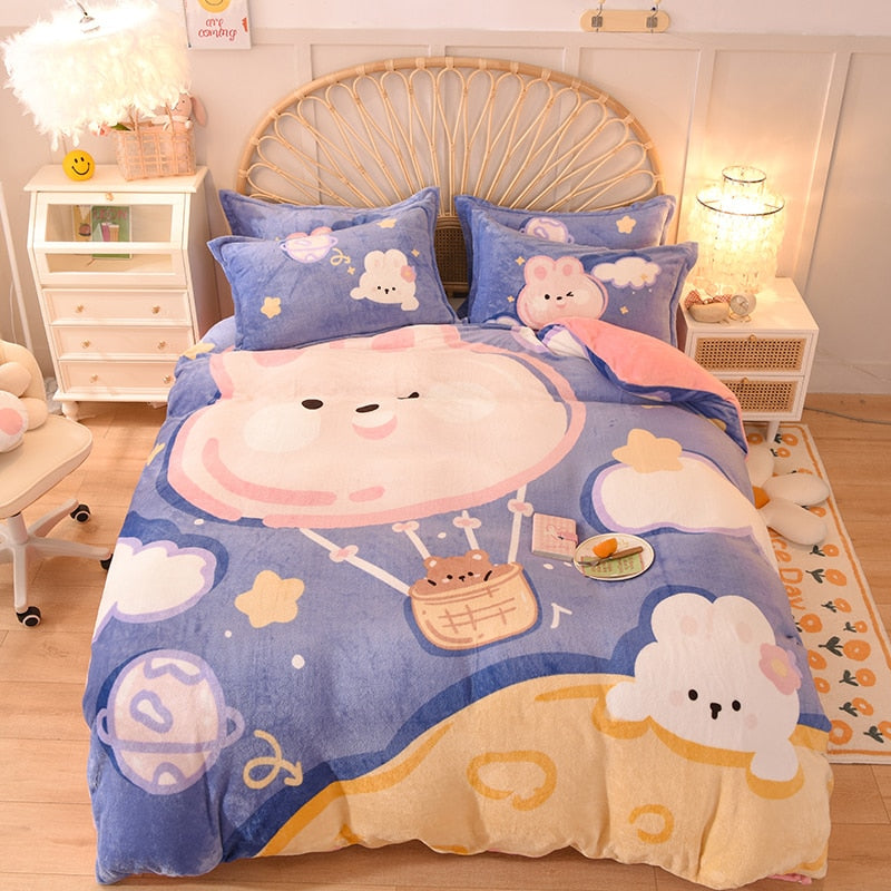Kawaii Flannel Duvet Cover Sets