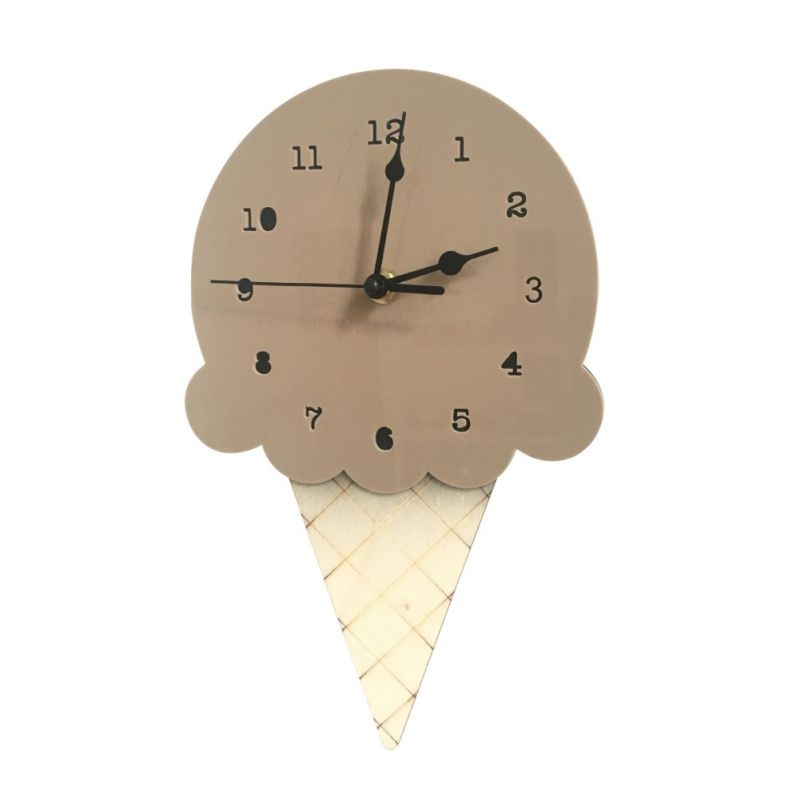 Kawaii Brown Ice Cream Cone Wall Clock