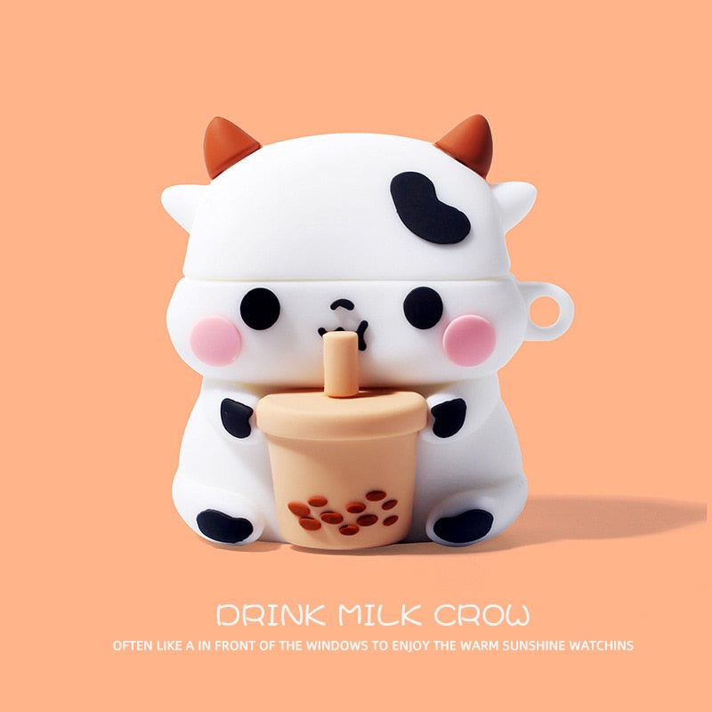Kawaii Boba Tea Cow AirPods Case