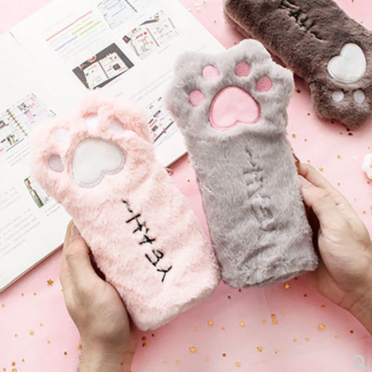 Kawaii Plush Cat Paw Pencil Bags