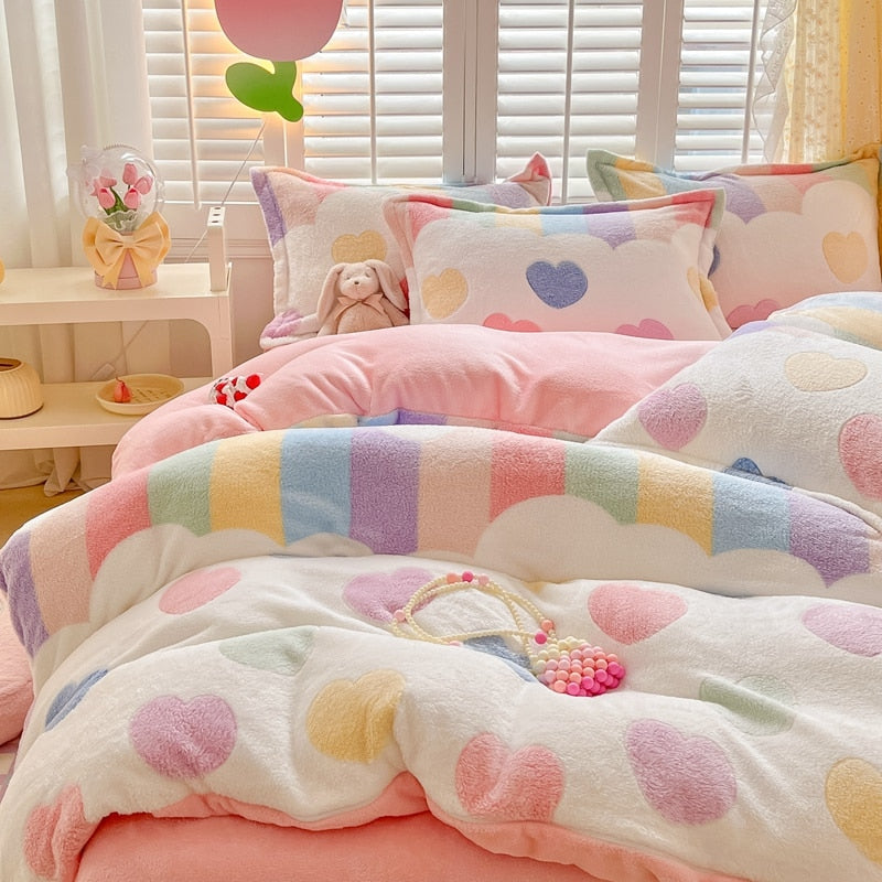 Kawaii Winter Flannel Duvet Cover