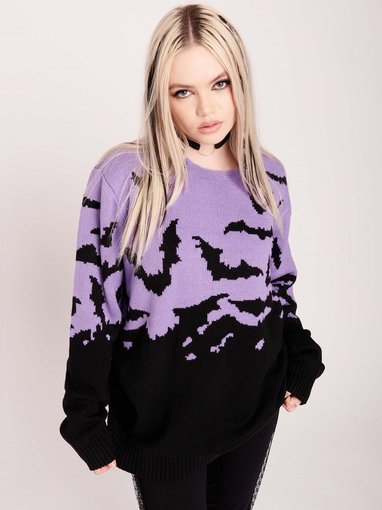 Spooky Bats Purple Sweater