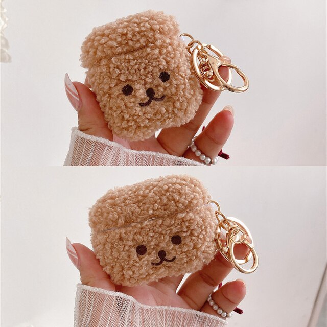 Kawaii Brown Plush Teddy Airpods Cases