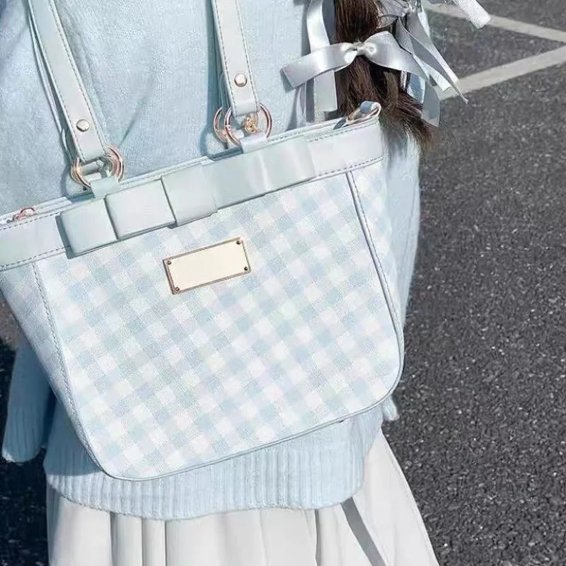 Pastel Gingham Ita Tote Bag in Blue