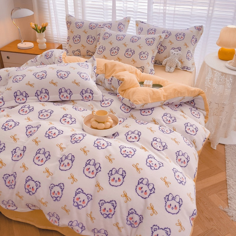Kawaii Flannel Duvet Cover Sets