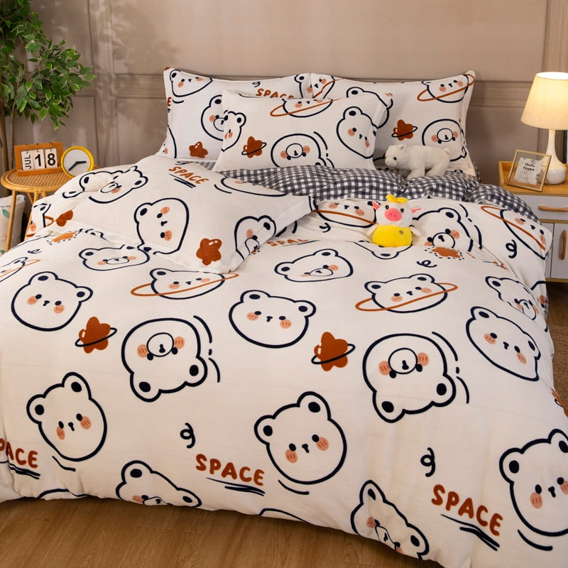 Kawaii Flannel Duvet Cover Sets