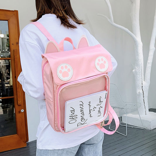 Kawaii Clear Pocket Cat Backpack
