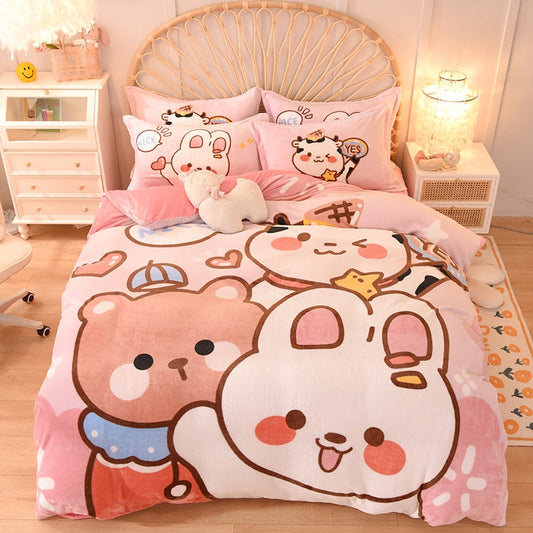Kawaii Flannel Duvet Cover Sets