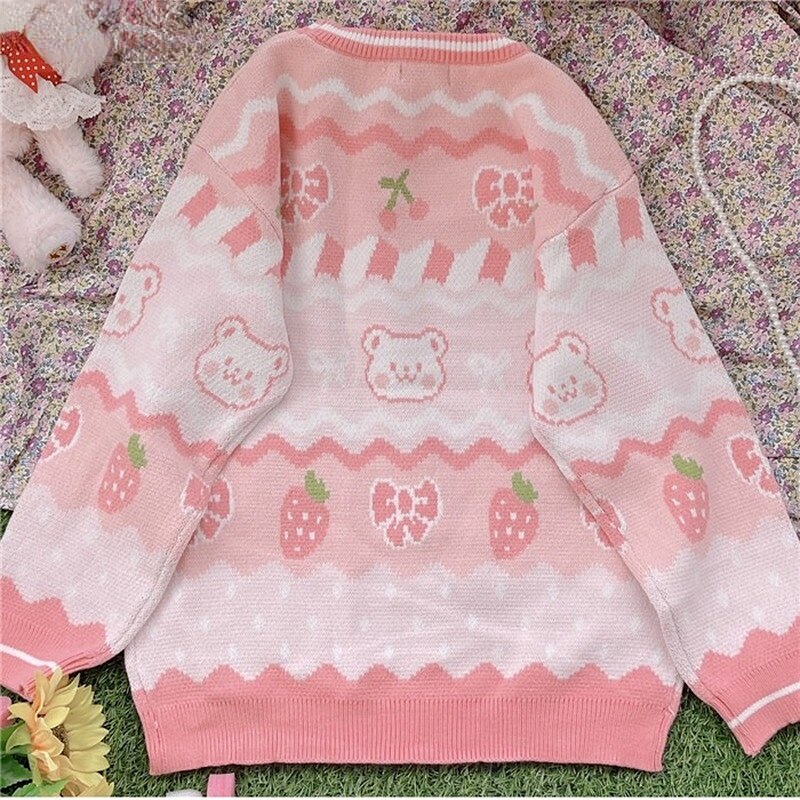 Kawaii Pink Strawberry Bear Jumper