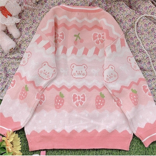 Kawaii Pink Strawberry Bear Jumper