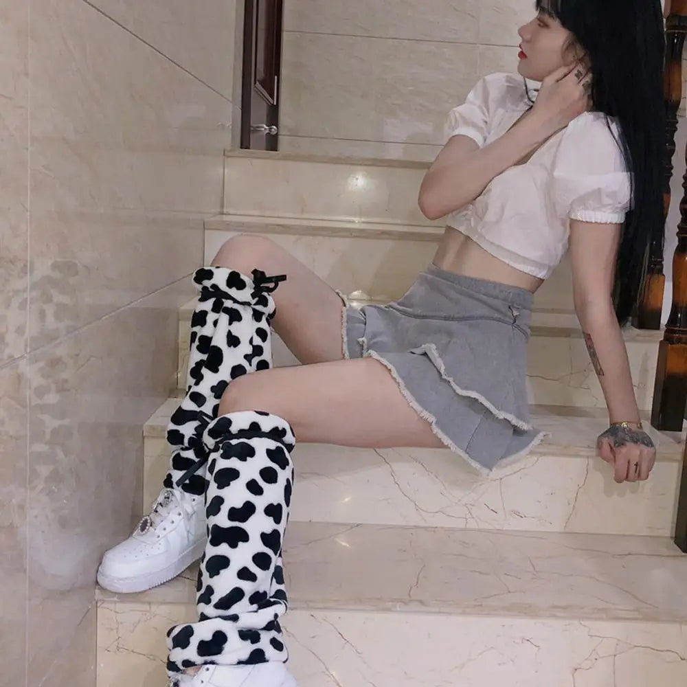 Kawaii Cow Pattern Print Leg Warmers