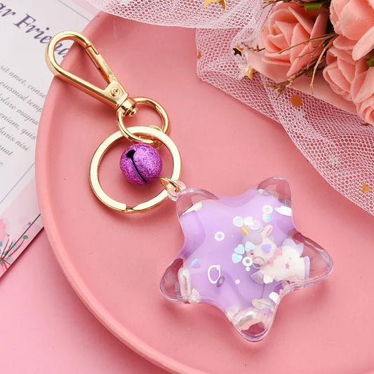 Kawaii purple Sparkle Star Moving Liquid Keychain