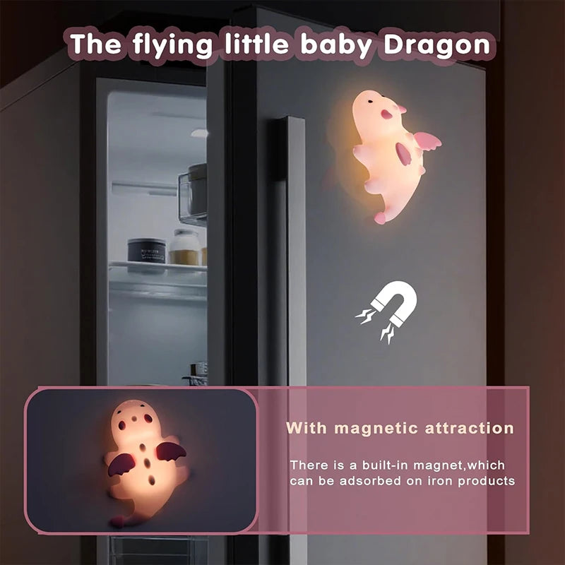 Dragon night light magnetically attached to a refrigerator.