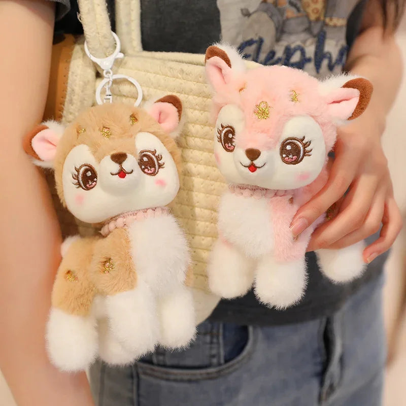 Two plush kawaii deer keychains