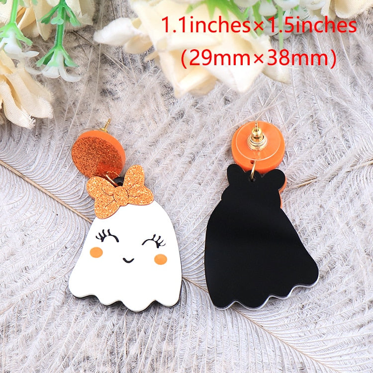 Kawaii Halloween Ghost Earrings Front and Back View